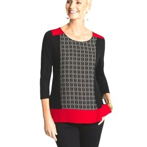 Chico's Colorblocked Red Black Geo Print Top Shirt Women's Medium